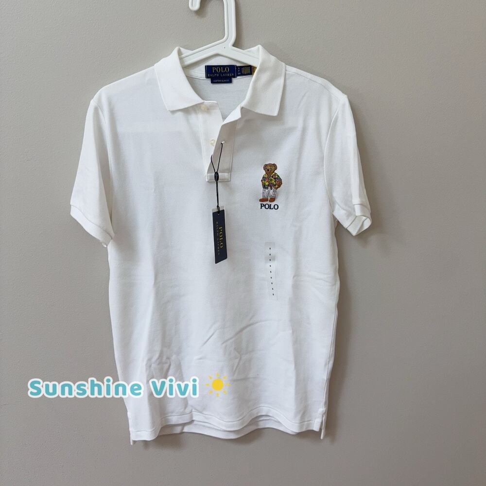 NWT Polo Ralph Lauren Custom Slim Fit Polo Bear Polo Shirt Men's Small White